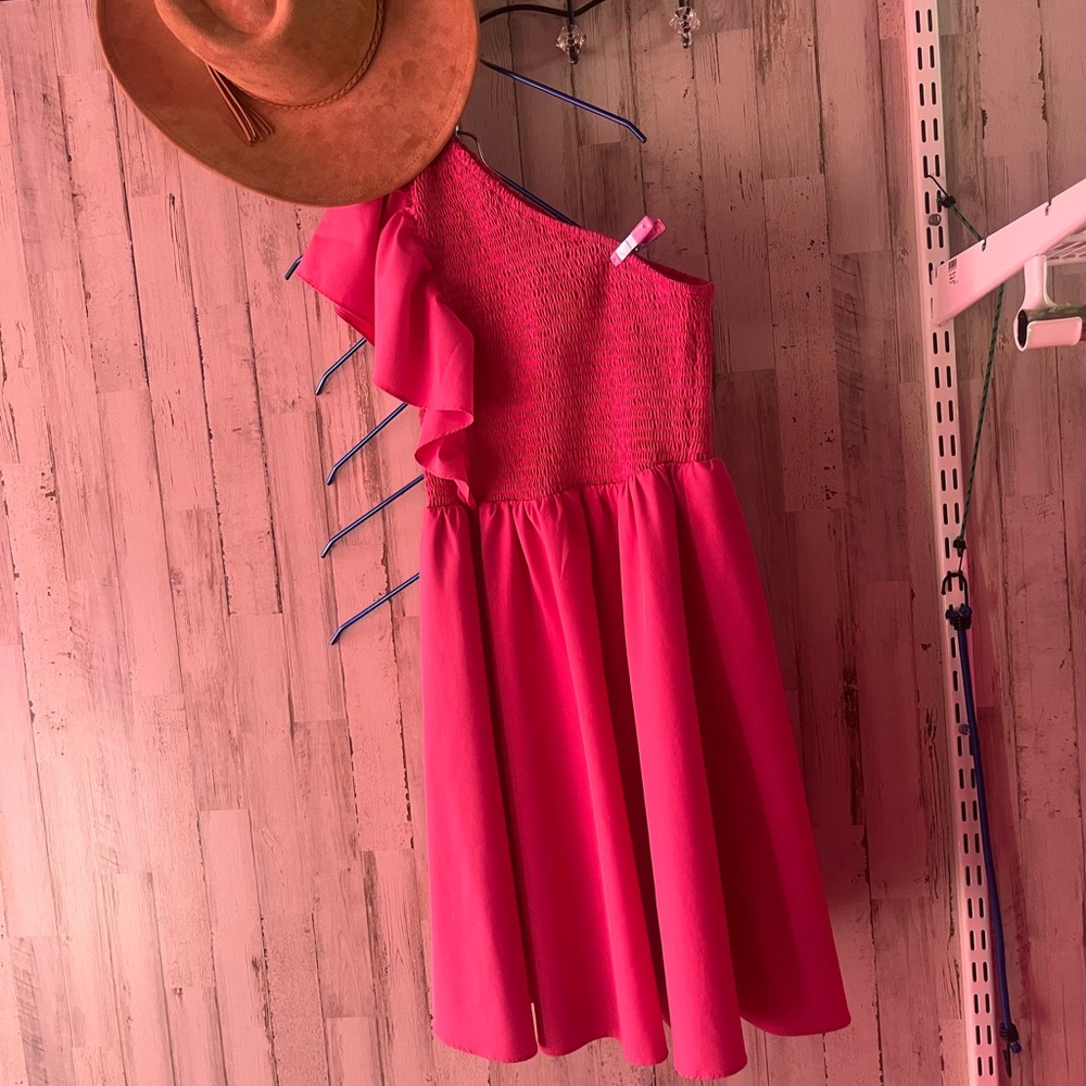Pink One-Shoulder Kids Dress
